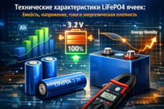 Технические характеристики LiFePO4 ячеек: емкость, напряжение, токи и энергетическая плотность
