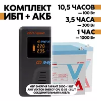 Комплект ИБП Энергия Гарант 2000 + АКБ Vektor Energy GPL 12-55 2шт. Комплект ИБП Энергия Гарант 2000 + АКБ Vektor Energy GPL 12-55 2шт.